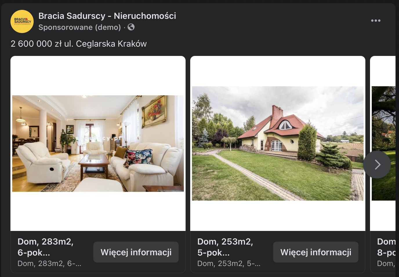 Przykład promocji nieruchomości na Facebooku
